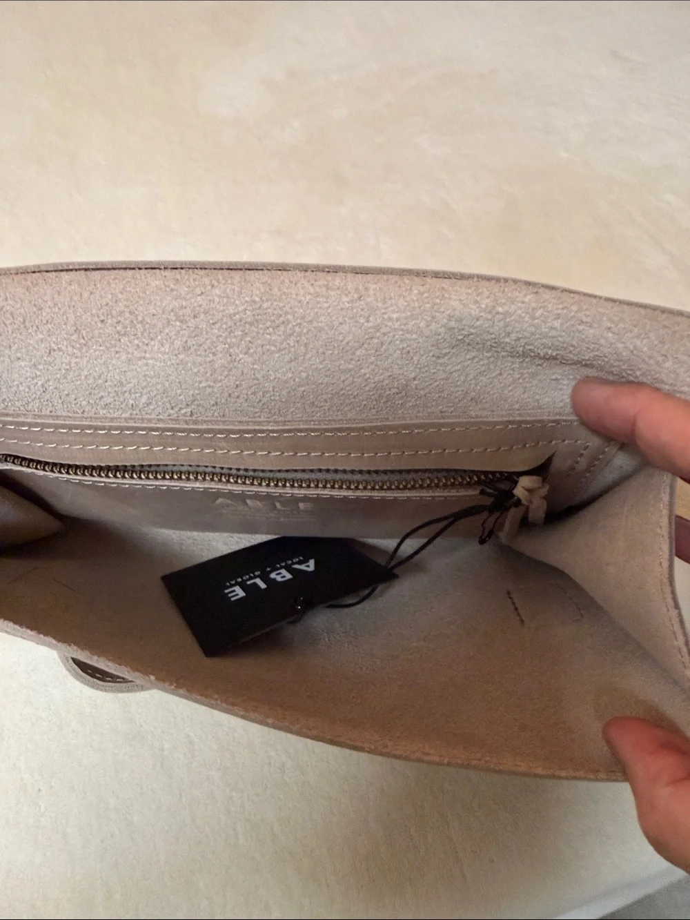 Able Taupe Leather Clutch with Top Handle